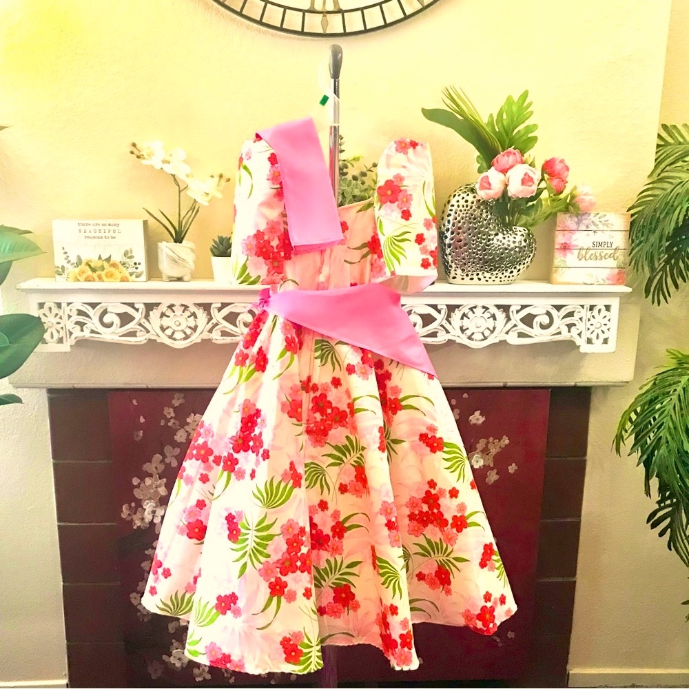 Girls white & pink Floral print Patadyong Terno - Dress set